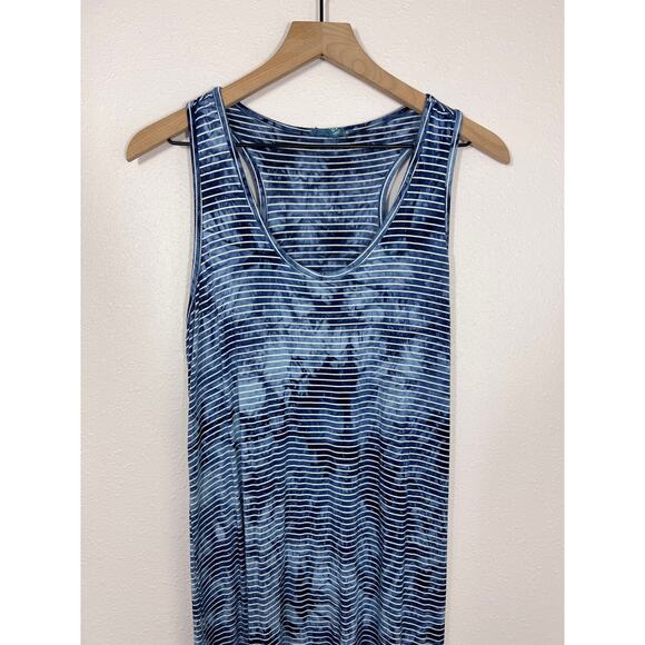 Fleur Bleue Blue Tie Dye Striped Maxi Dress Medium Side Slit Sleeveless - Picture 7 of 7